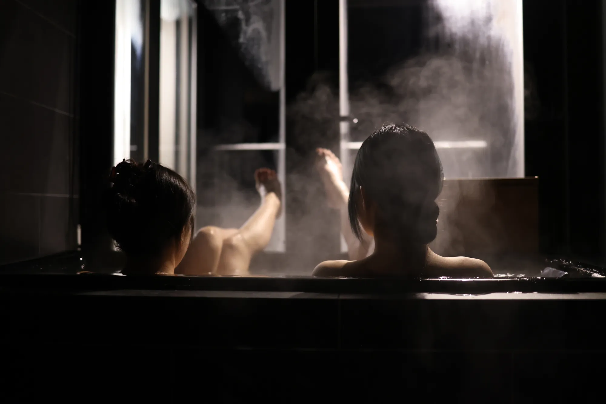 Two friends in the private indoor onsen