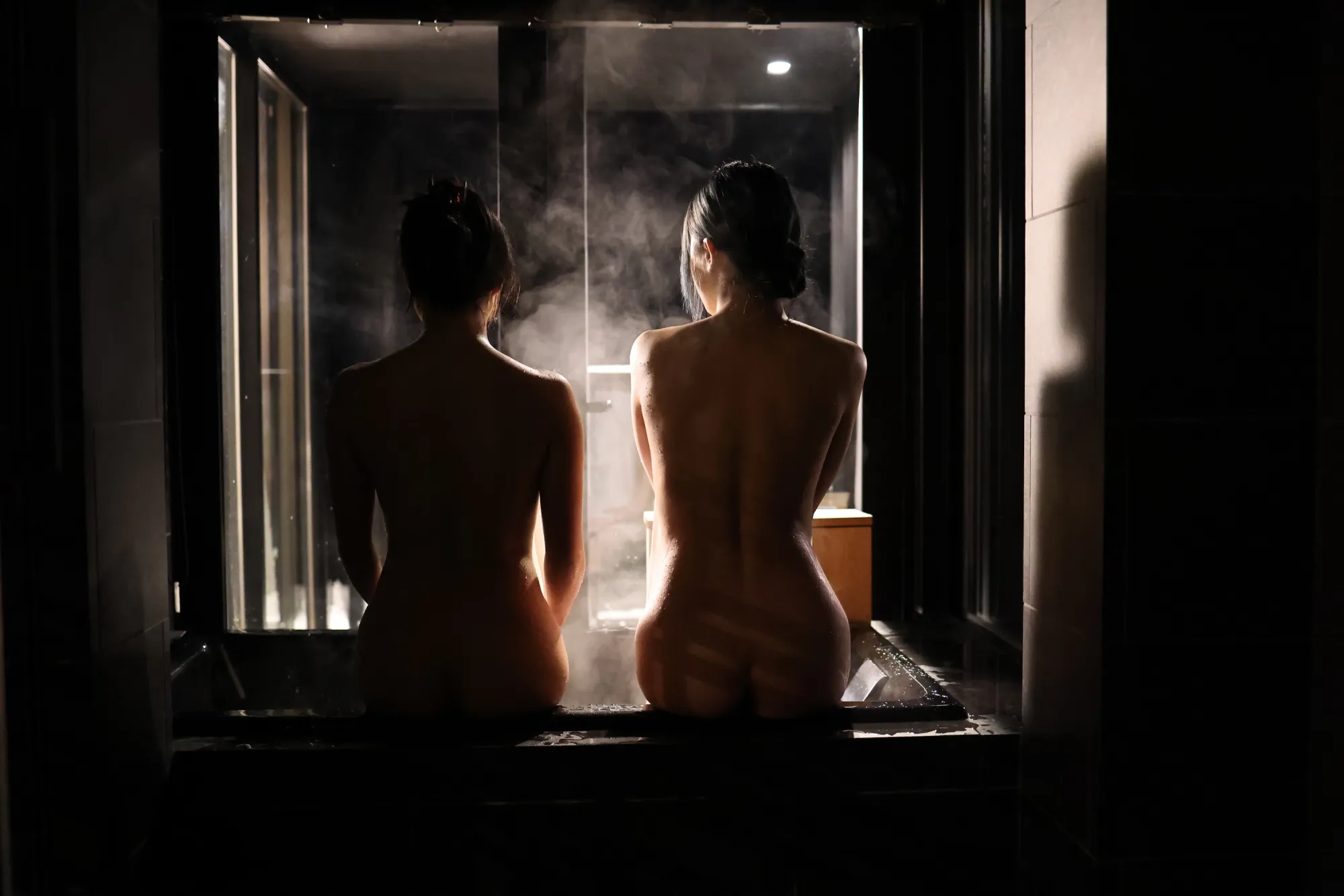 Two friends at the private indoor onsen